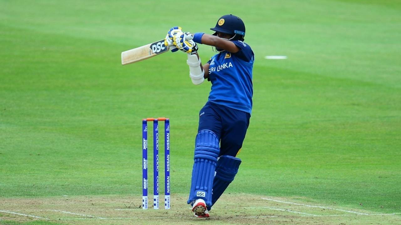 Chamari Polgampola executes a hook, New Zealand v Sri Lanka, Women's World Cup, Bristol, June 24,2017
