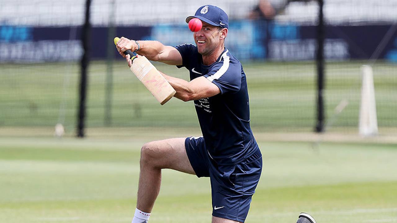 James Franklin keeps a close eye on the pink ball during Middlesex's warm-up&nbsp;&nbsp;&bull;&nbsp;&nbsp;Getty Images