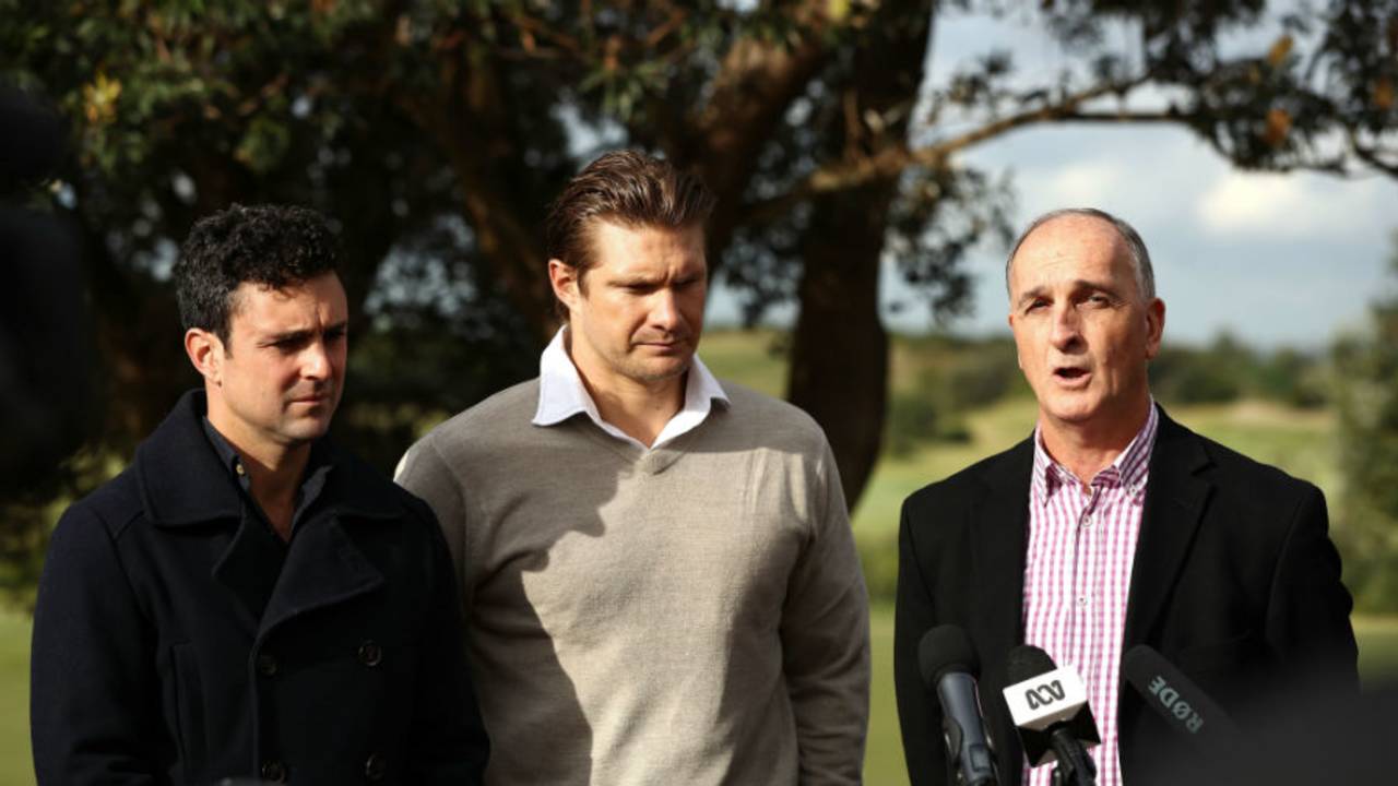 Ed Cowan, Shane Watson and ACA President Greg Dyer at ACA's golf day celebration in Sydney, June 27, 2017