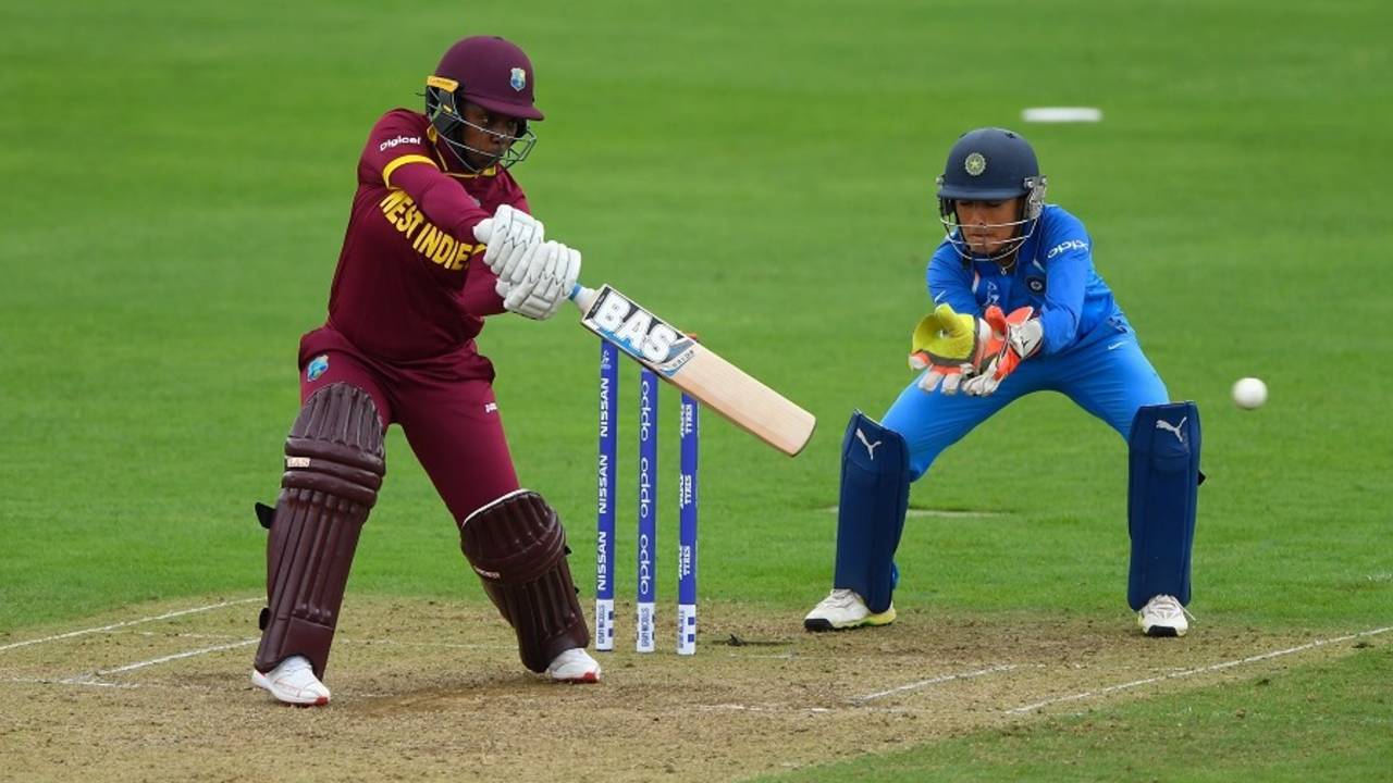 Shanel Daley plays a cut, India v West Indies, Women's World Cup, Taunton, June 29, 2017
