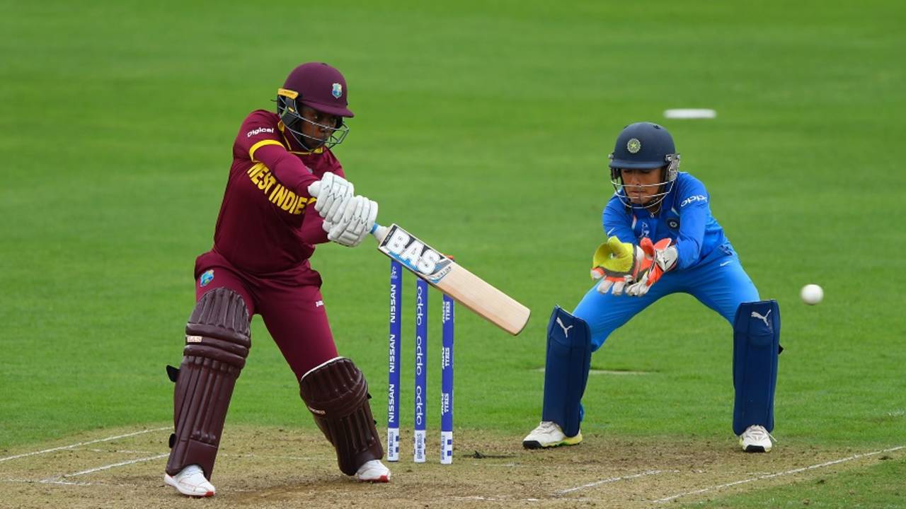 Shanel Daley plays a cut, India v West Indies, Women's World Cup, Taunton, June 29, 2017