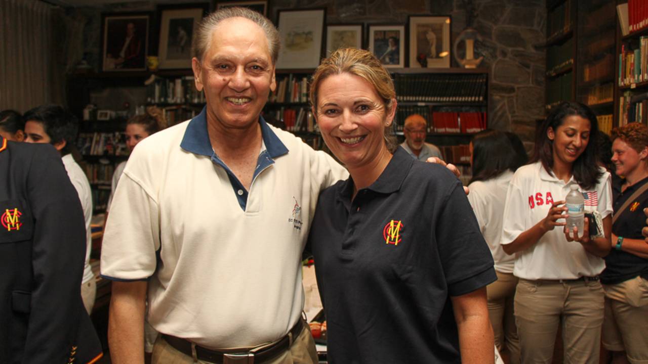 Charlotte Edwards meets former USA captain Kamran Khan, Haverford, Pennsylvania, USA, September 9, 2016