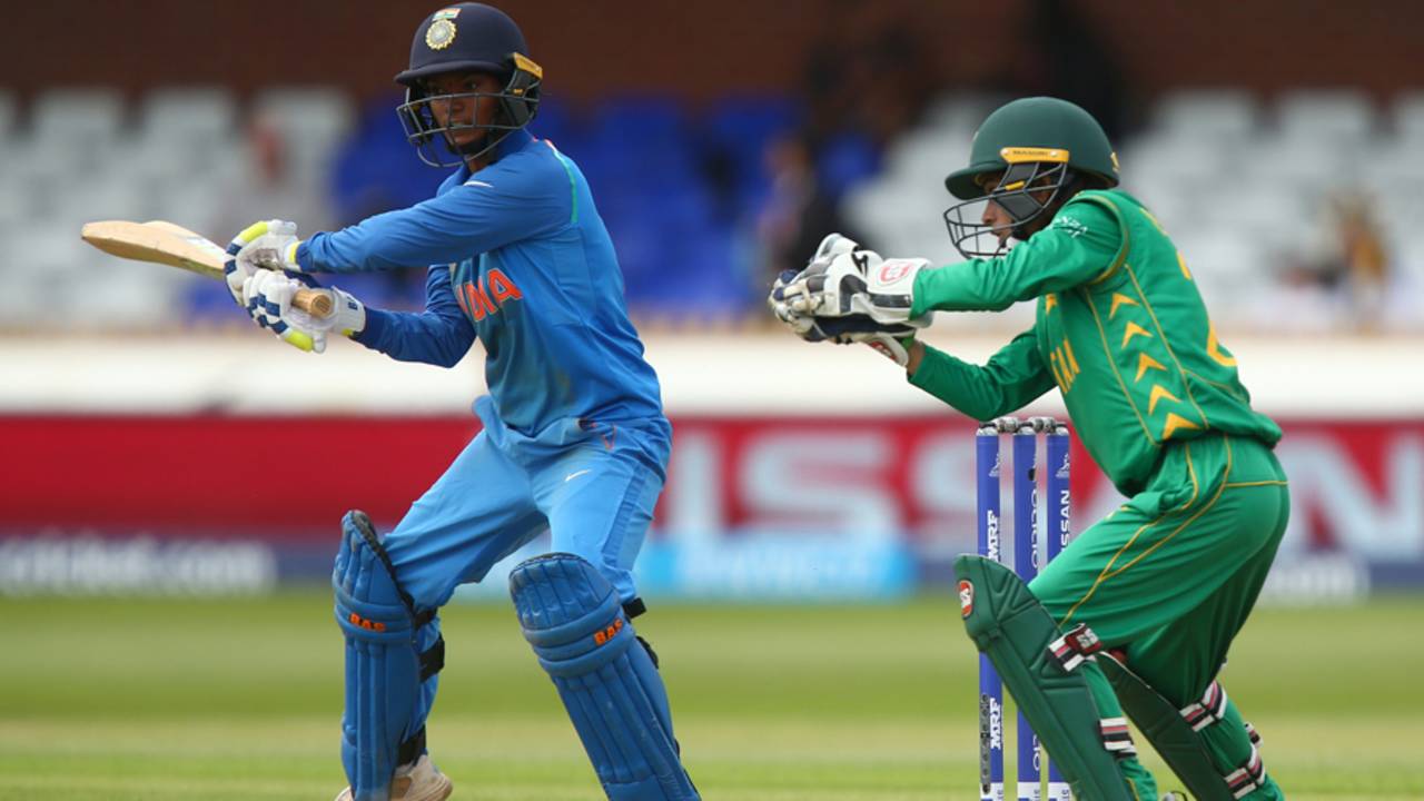 Deepti Sharma looks on after attempting the cut, India v Pakistan, Women's World Cup 2017, Deby, July 2, 2017
