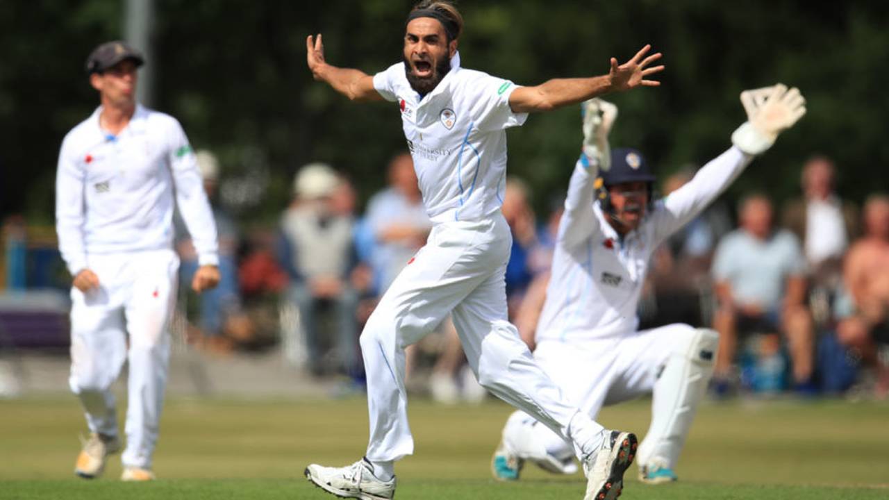 Imran Tahir appeals for a wicket, Derbyshire v Durham, County Championship, Division Two, Chesterfield, 2nd day, July 4, 2017