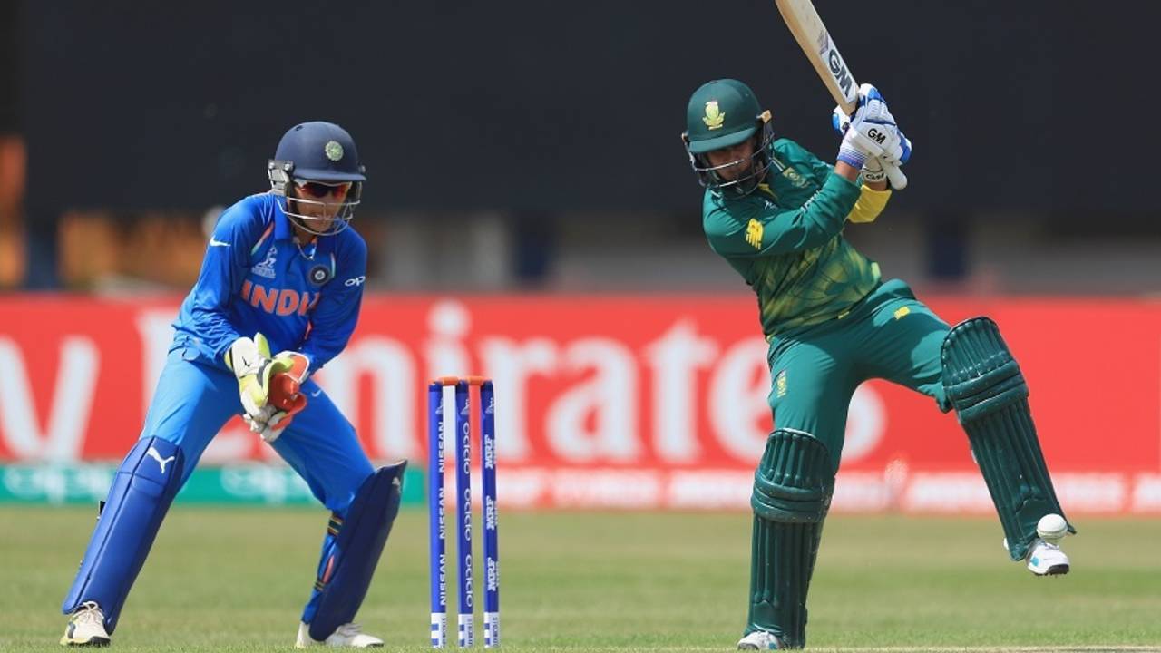 Trisha Chetty looks to drill one off the backfoot, India v South Africa, Women's World Cup 2017, Leicester, July 8, 2017