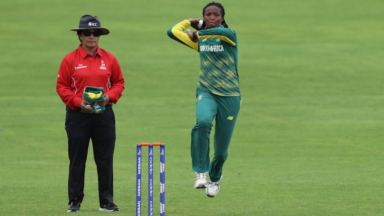 Ayabonga Khaka is about to send down a delivery, South Africa Women v Sri Lanka Women, Women's World Cup, Taunton, July 12, 2017