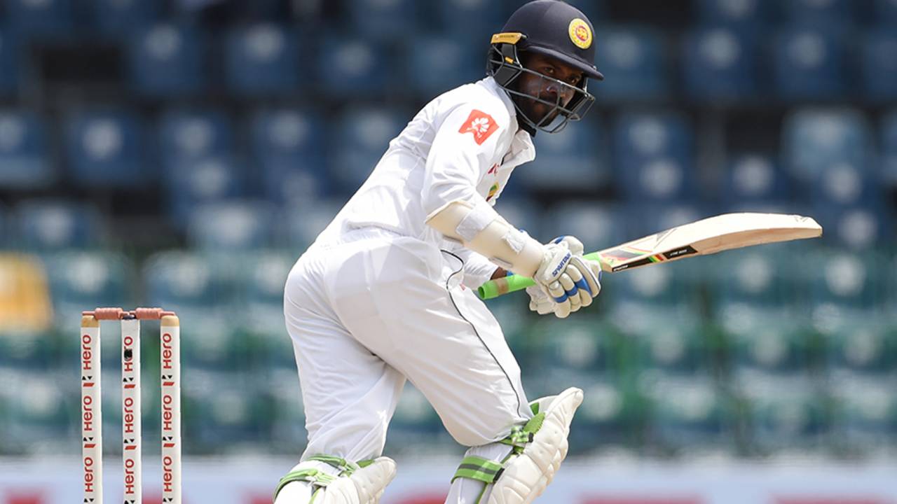 Upul Tharanga nudges a ball fine on the leg side, Sri Lanka v Zimbabwe, only Test, 2nd day, Colombo, July 15, 2017