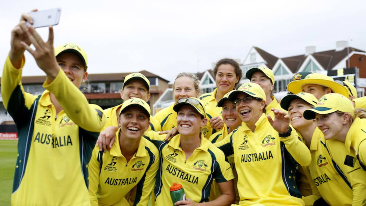 The Australian team poses for a selfie, Australia v South Africa, Women's World Cup, Taunton, July 15, 2017