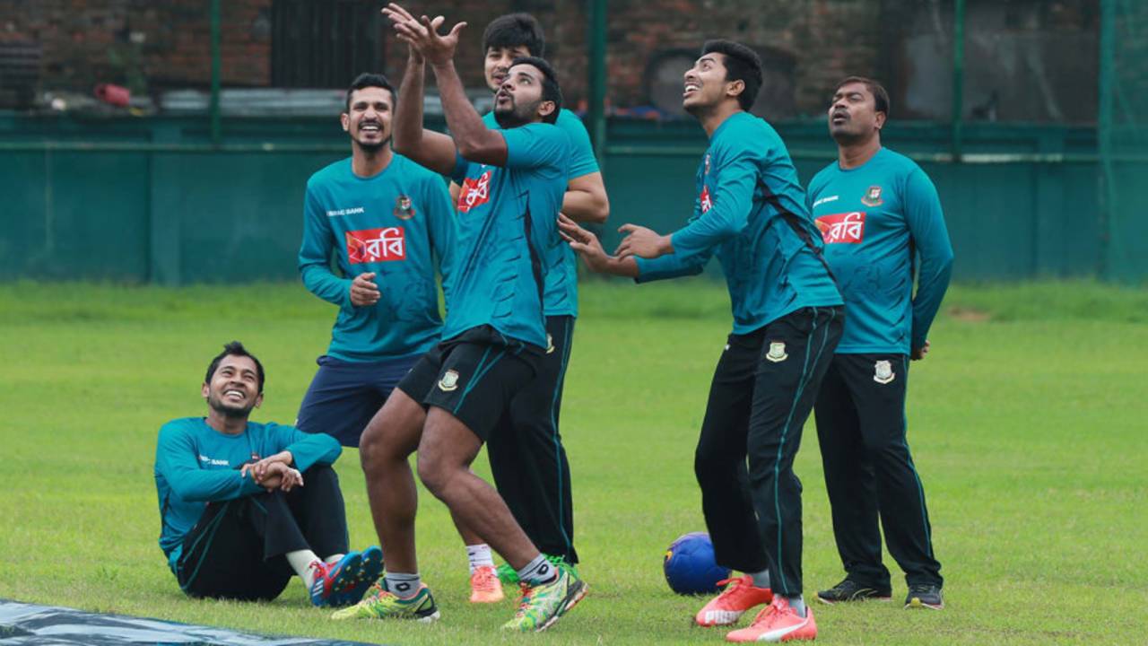 Bangladesh players share a light moment during their training session, Dhaka, July 20, 2017