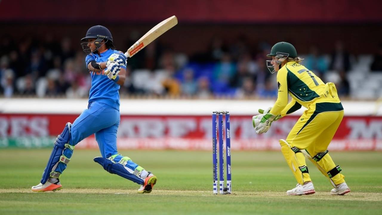 Harmanpreet Kaur brought up a fifty off 64 balls, Australia v India, Women's World Cup, semi-final, Derby, July 20, 2017