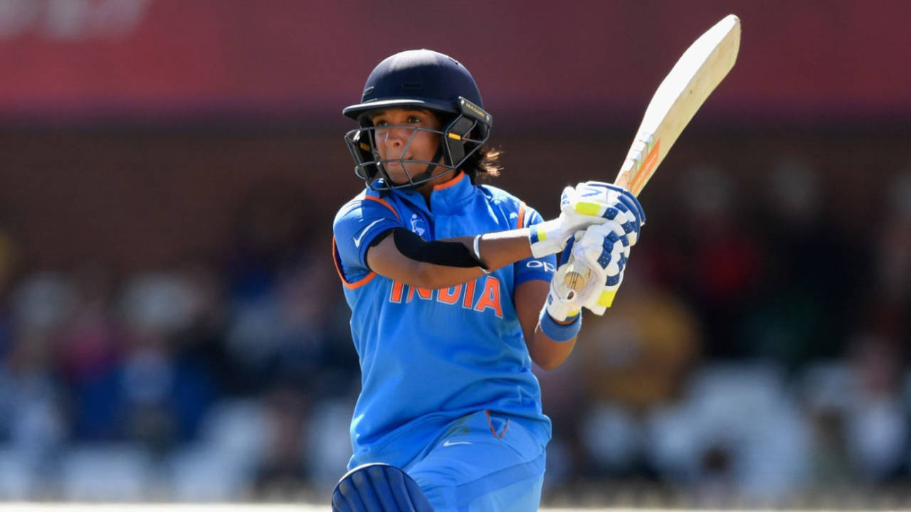 Harmanpreet Kaur pivots to play a pull shot, Australia v India, Women's World Cup, semi-final, Derby, July 20, 2017