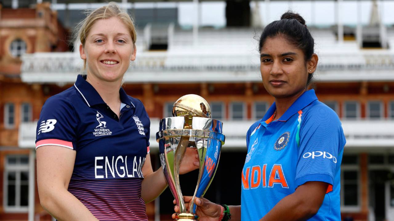 Heather Knight and Mithali Raj pose with the World Cup at Lord's, England v India, Women's World Cup, Final, London, July 23, 2017