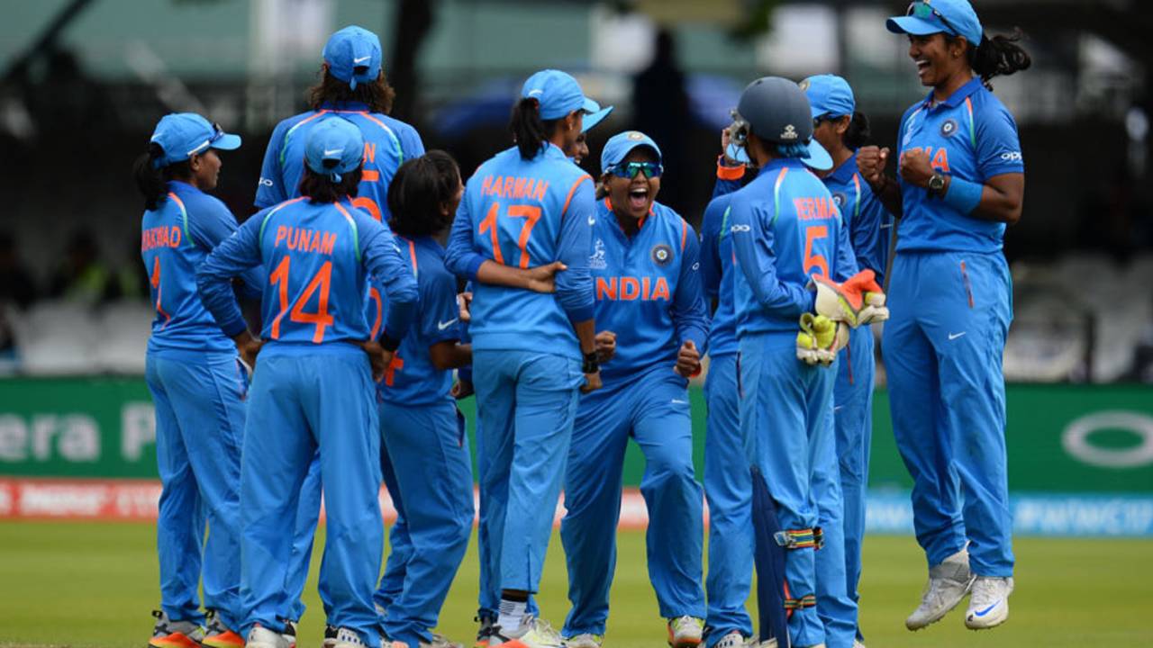 India celebrate their successful review against Heather Knight, England v India, Women's World Cup final 2017, Lord's, July 23, 2017