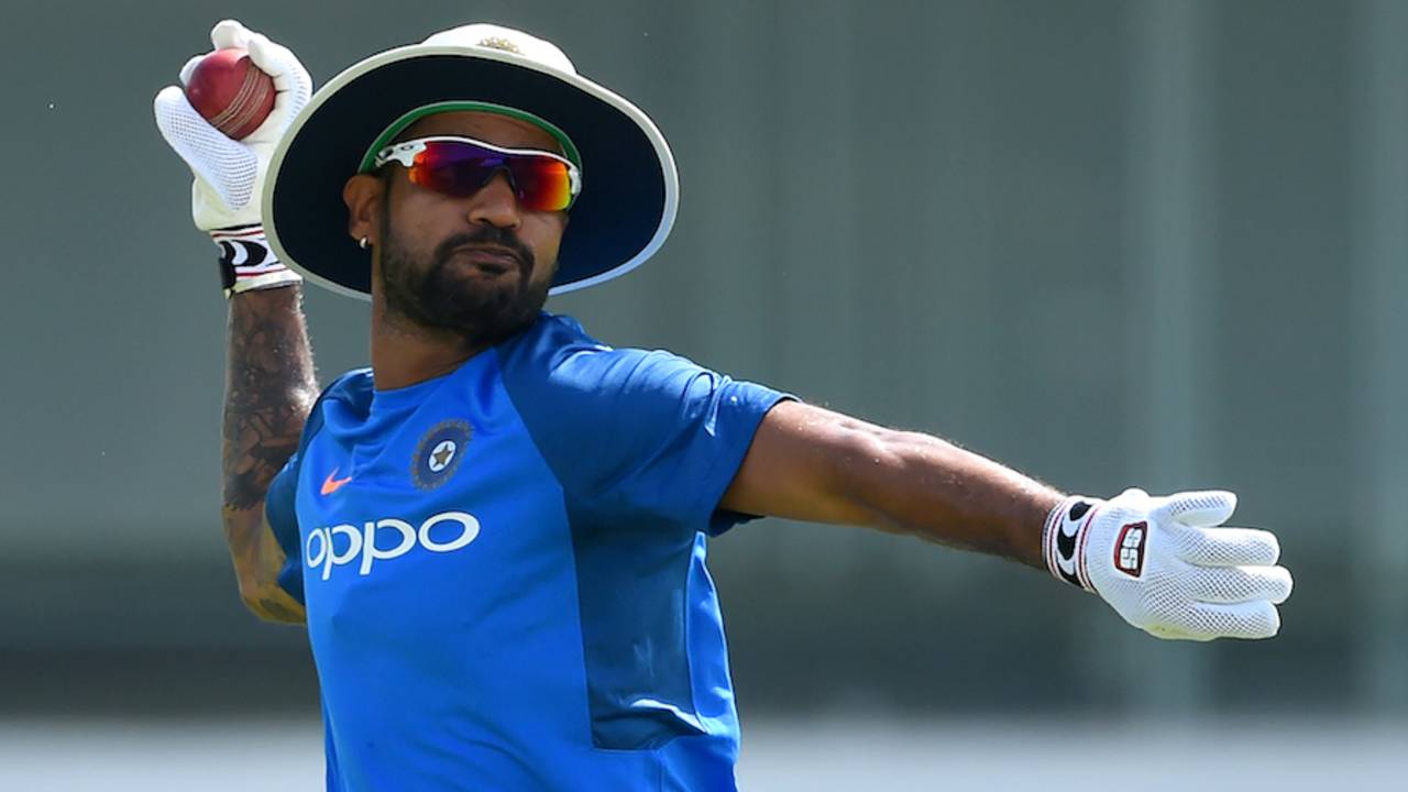 Shikhar Dhawan goes through a fielding drill, Galle, July 25, 2017