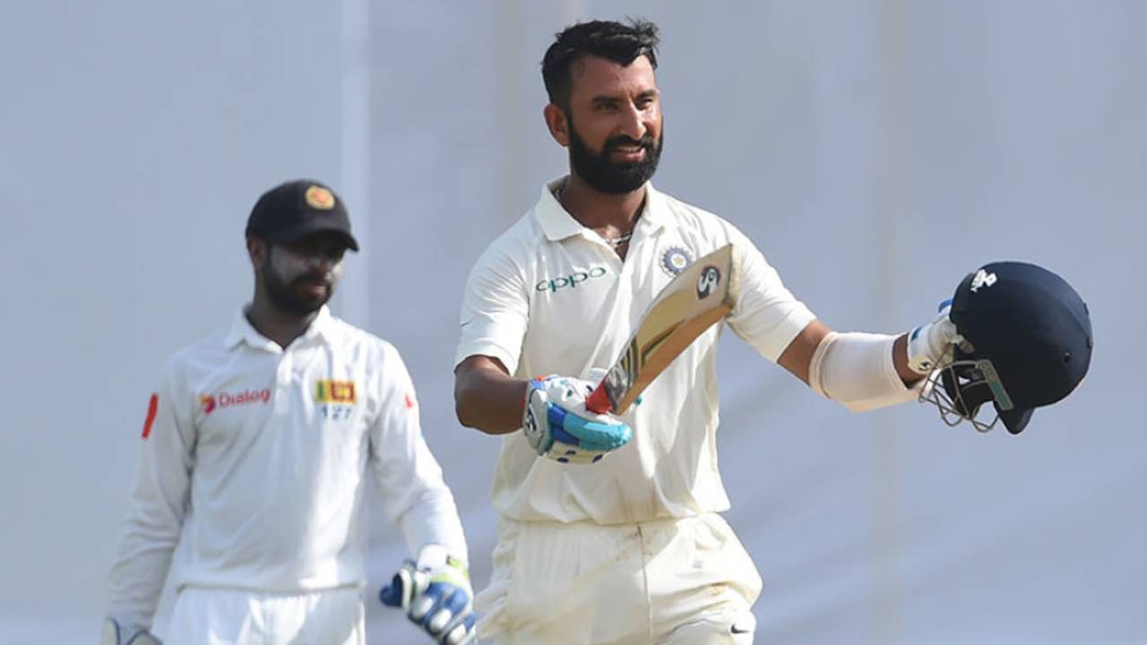 Cheteshwar Pujara brought up his 12th Test century, Sri Lanka v India, 1st Test, Galle, 1st day, July 26, 2017
