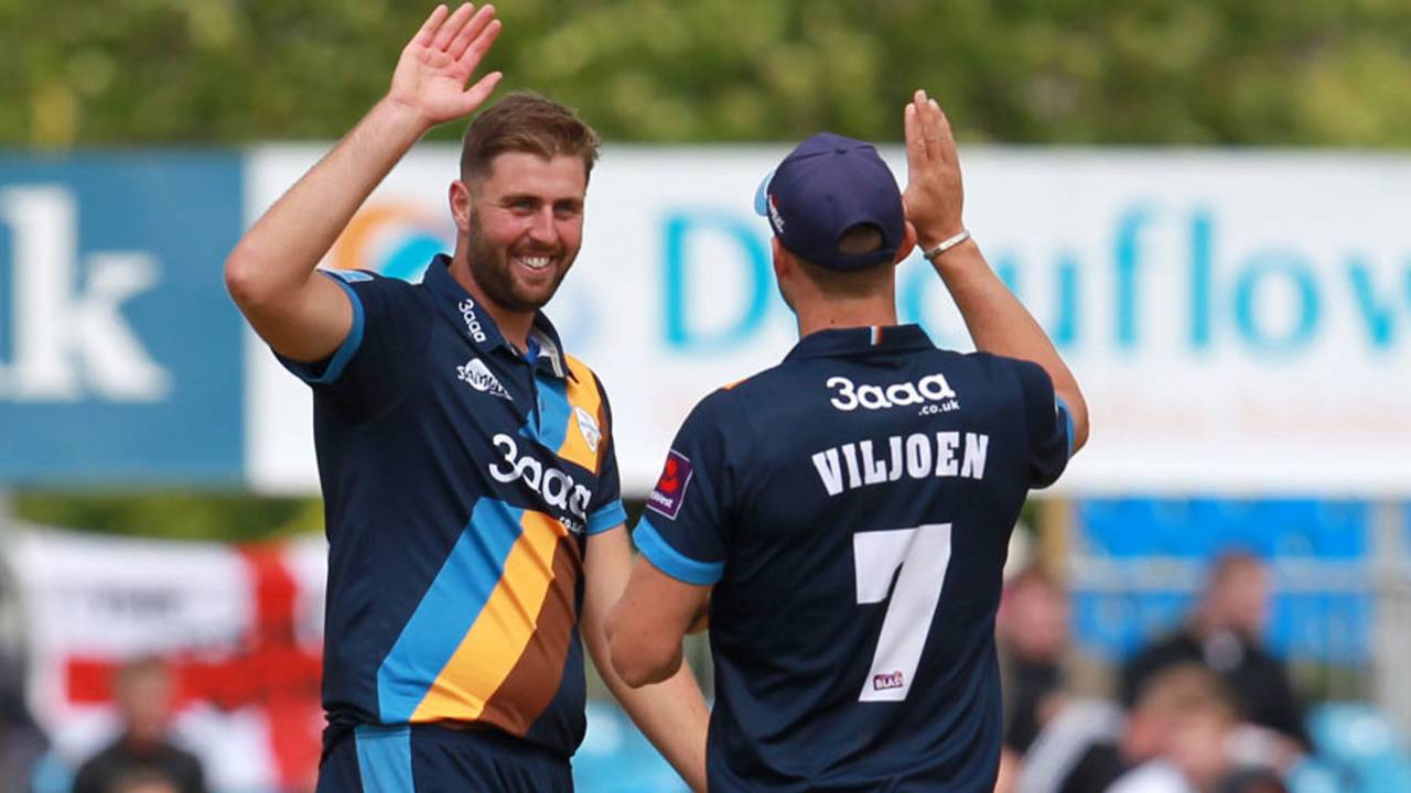 Ben Cotton celebrates a wicket, Derbyshire v Leicestershire, NatWest T20 Blast, North Group, Derby, July 31, 2017