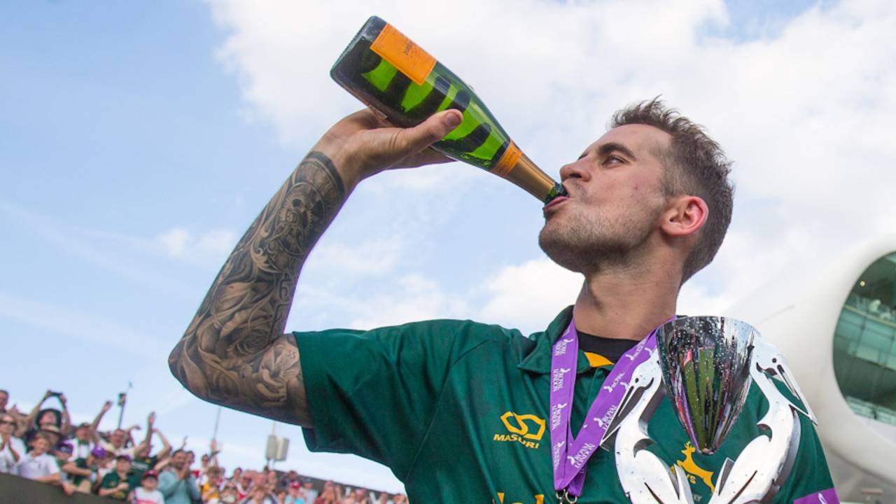 Alex Hales celebrates his matchwinning display in the Royal London Cup final&nbsp;&nbsp;&bull;&nbsp;&nbsp;Getty Images