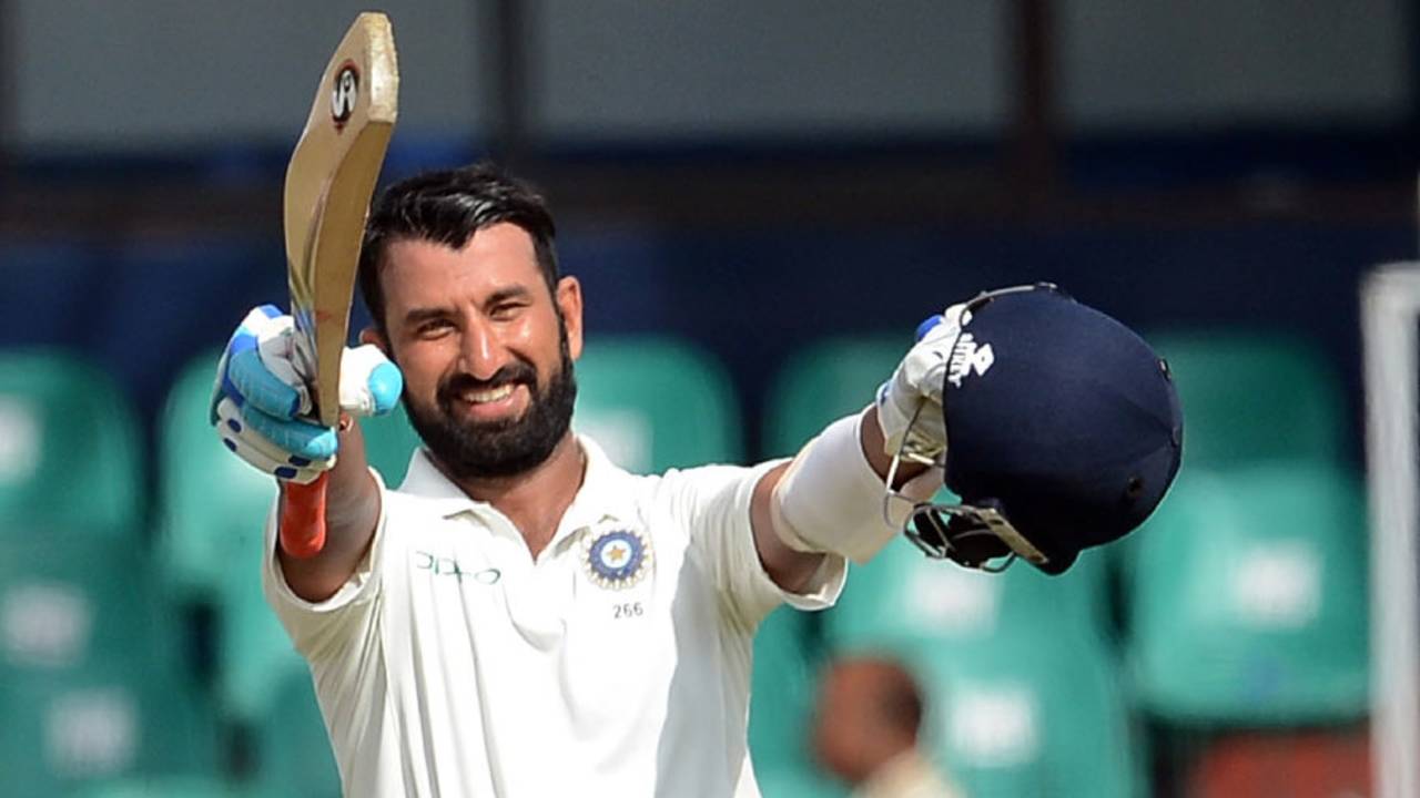 Cheteshwar Pujara beams after reaching his third century against Sri Lanka, Sri Lanka v India, 2nd Test, SSC, 1st day, August 3, 2017