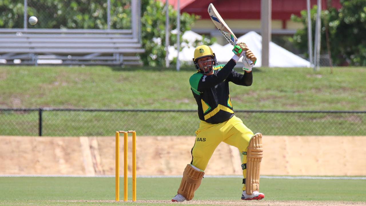 Jonathan Foo drives over cover for one of his four fours, USA v Jamaica Tallawahs, CPL 2017 warm-up, Lauderhill, August 3, 2017