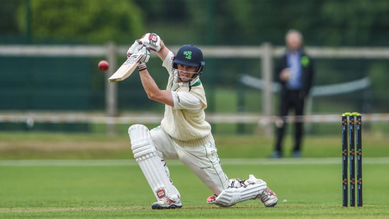 William Porterfield leans into a cover drive, Ireland v Netherlands, Intercontinental Cup, 1st day, Dublin, August 15, 2017 