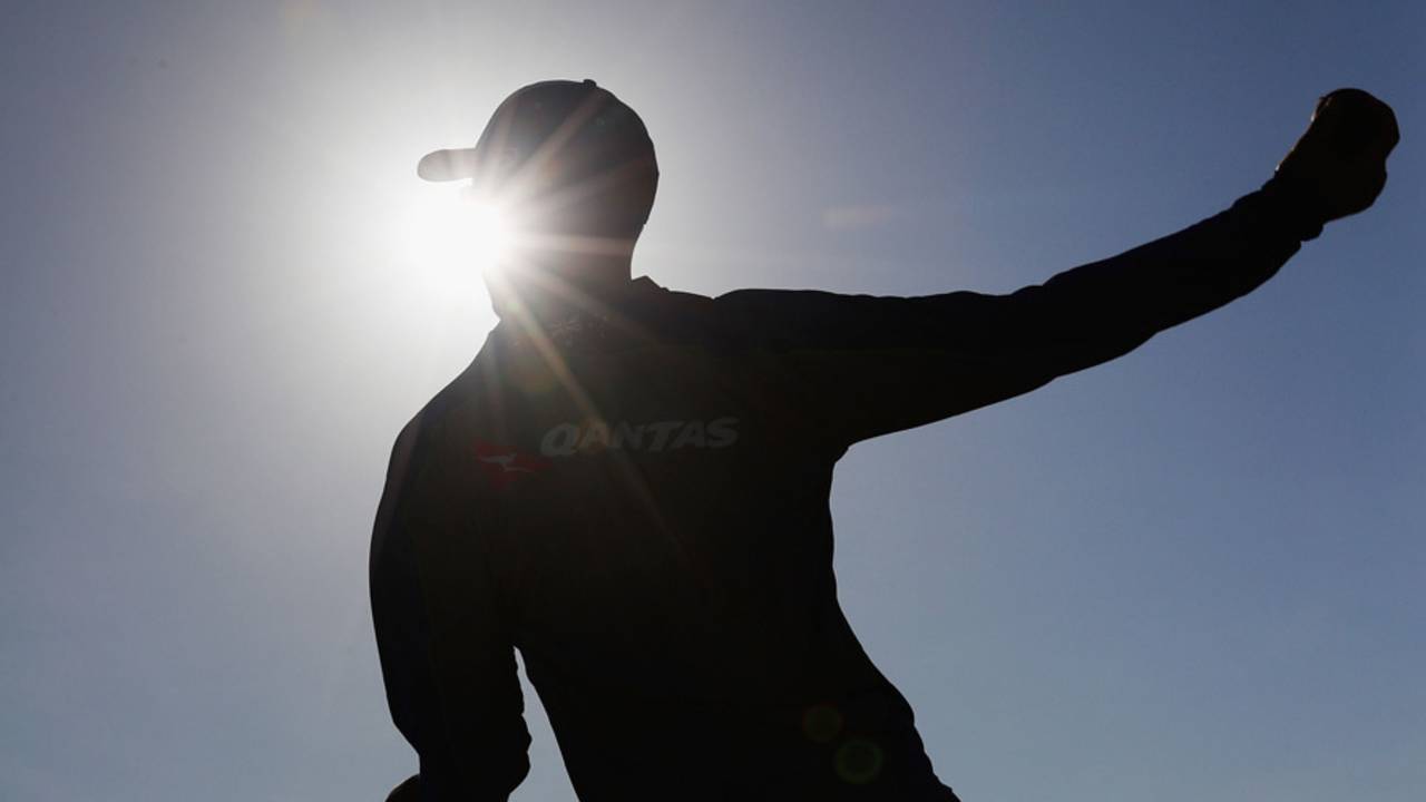 Silhouette of Nathan Lyon as he bowls during a net session&nbsp;&nbsp;&bull;&nbsp;&nbsp;Getty Images