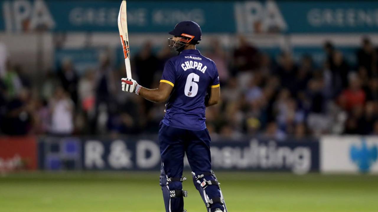 Varun Chopra smashed a 52-ball hundred, Essex v Kent, NatWest T20 Blast, South Group, Chelmsford, August 17, 2017