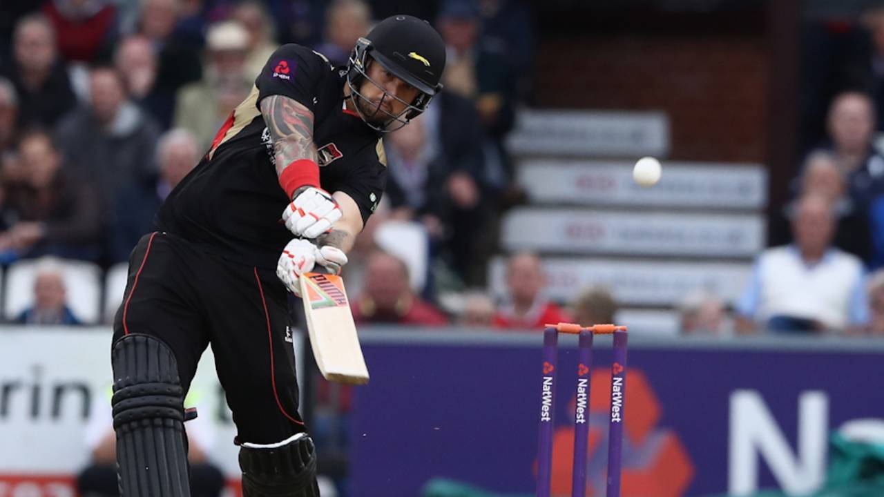 Cameron Delport shows aggressive frame of mind, Northants v Leicestershire, NatWest Blast, North Group, Northampton, August 11, 2017
