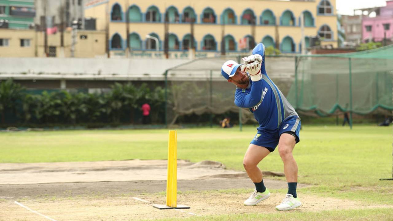 Matthew Wade watches the ball into his hands, Dhaka, August 20, 2017