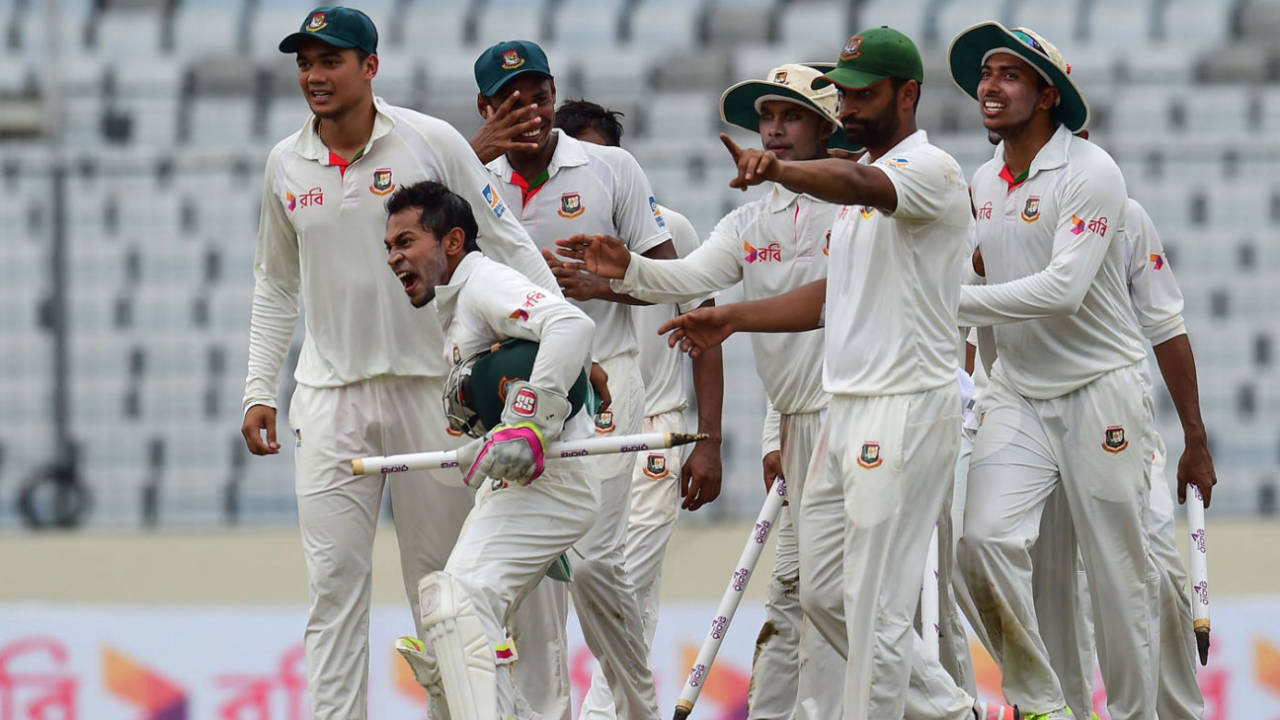 Bangladesh celebrate their maiden Test win over Australia&nbsp;&nbsp;&bull;&nbsp;&nbsp;Munir Uz Zaman/AFP/Getty Images