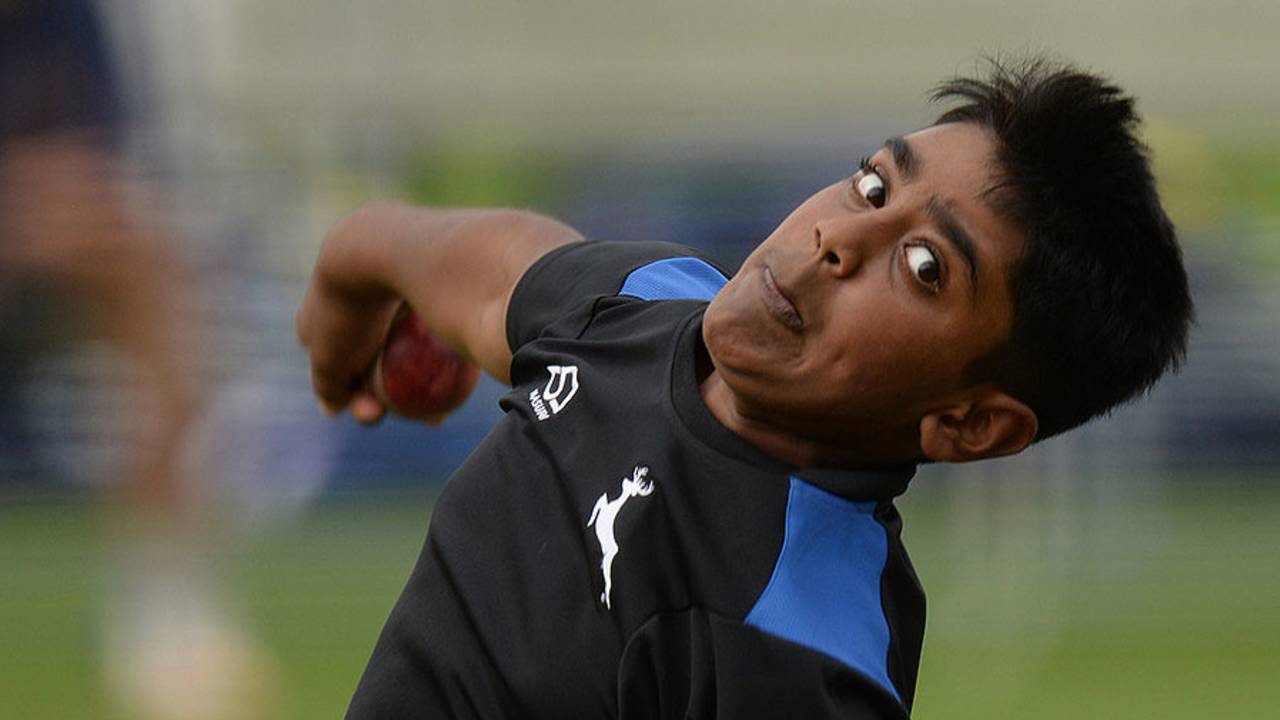 13-year-old legspinner Rehan Ahmed bowls in the nets at Lord's, September 6, 2017