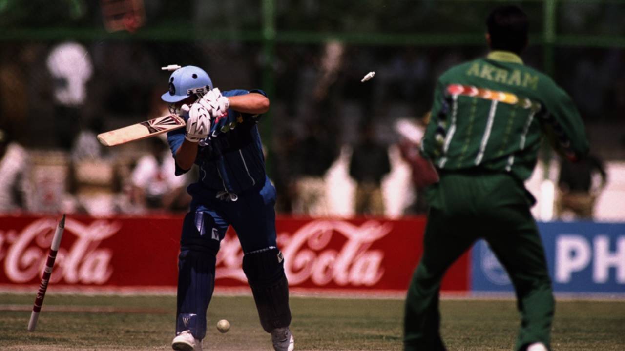 Darren Gough is bowled by Wasim Akram&nbsp;&nbsp;&bull;&nbsp;&nbsp;Getty Images