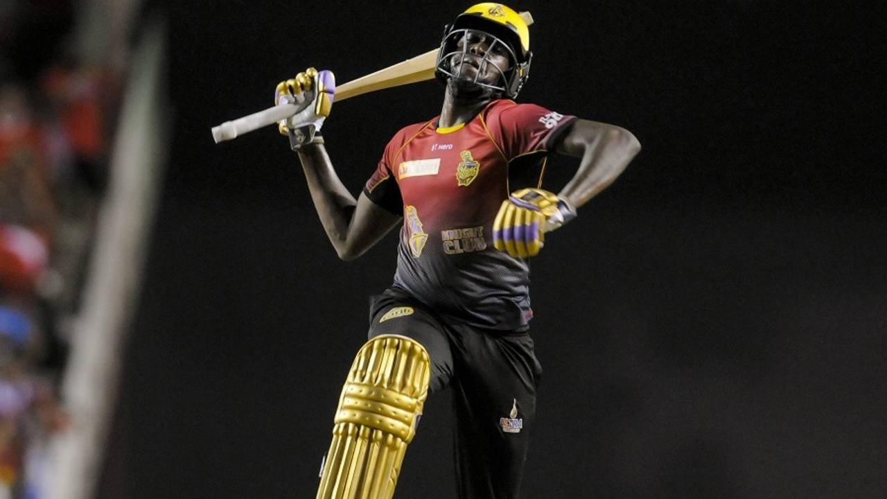 Kevon Cooper celebrates after Knight Riders won the final, Trinbago Knight Riders v St Kitts and Nevis Patriots, CPL 2017, final, Tarouba, September 9, 2017