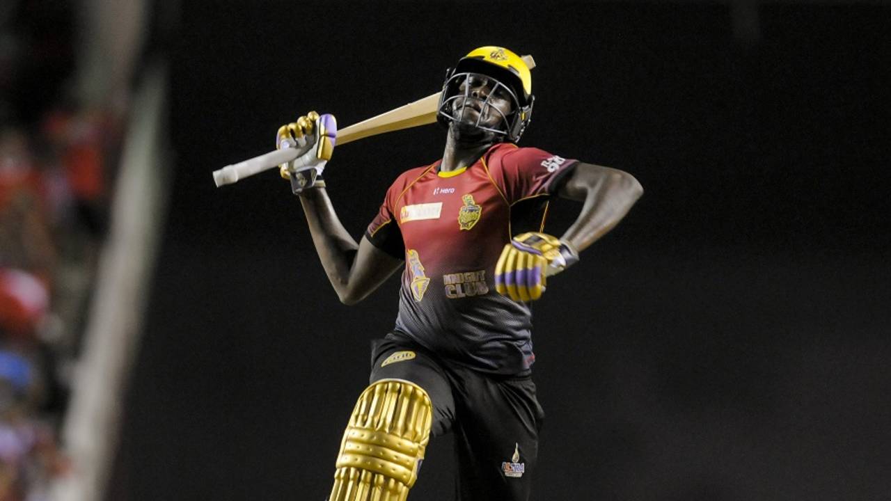 Kevon Cooper celebrates after Knight Riders won the final, Trinbago Knight Riders v St Kitts and Nevis Patriots, CPL 2017, final, Tarouba, September 9, 2017