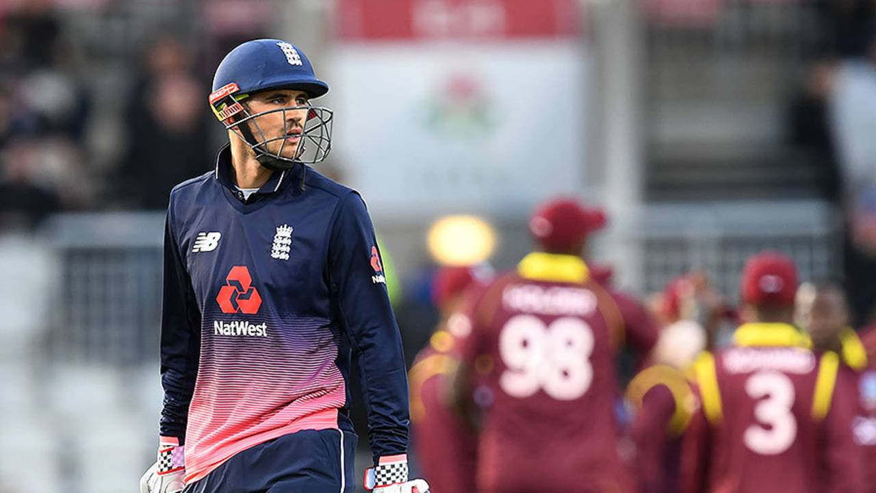 Alex Hales fell for 19 early in England's chase, England v West Indies, 1st ODI, Old Trafford, September 19, 2017