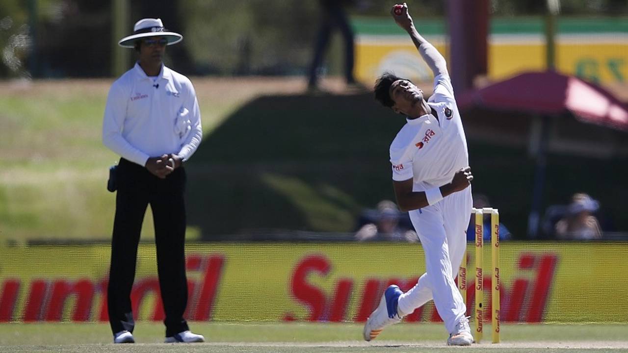 Mustafizur Rahman sends one down, South Africa v Bangladesh, 1st Test, Bloemfontein, 1st day, October 6, 2017