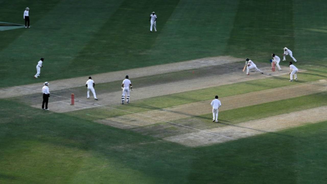 Long shadows appeared during the twilight period in Dubai, Pakistan v Sri Lanka, 2nd Test, Dubai, 4th day, October 9, 2017