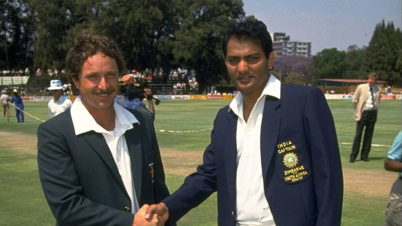 Dave Houghton and Mohammad Azharuddin at the toss for Zimbabwe's maiden Test, Zimbabwe v India, Harare, October 18, 1992