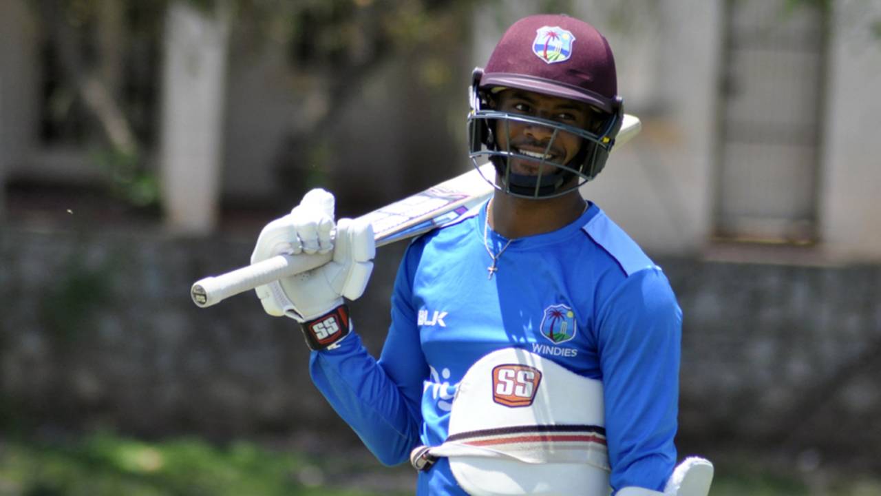 Shai Hope, all padded up at a practice session, Bulawayo, October 13, 2017