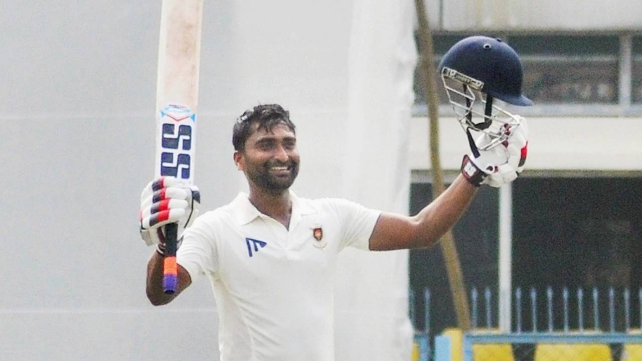 Arindam Ghosh celebrates his century, Assam v Railways, 3rd day, Guwahati, October 26, 2017