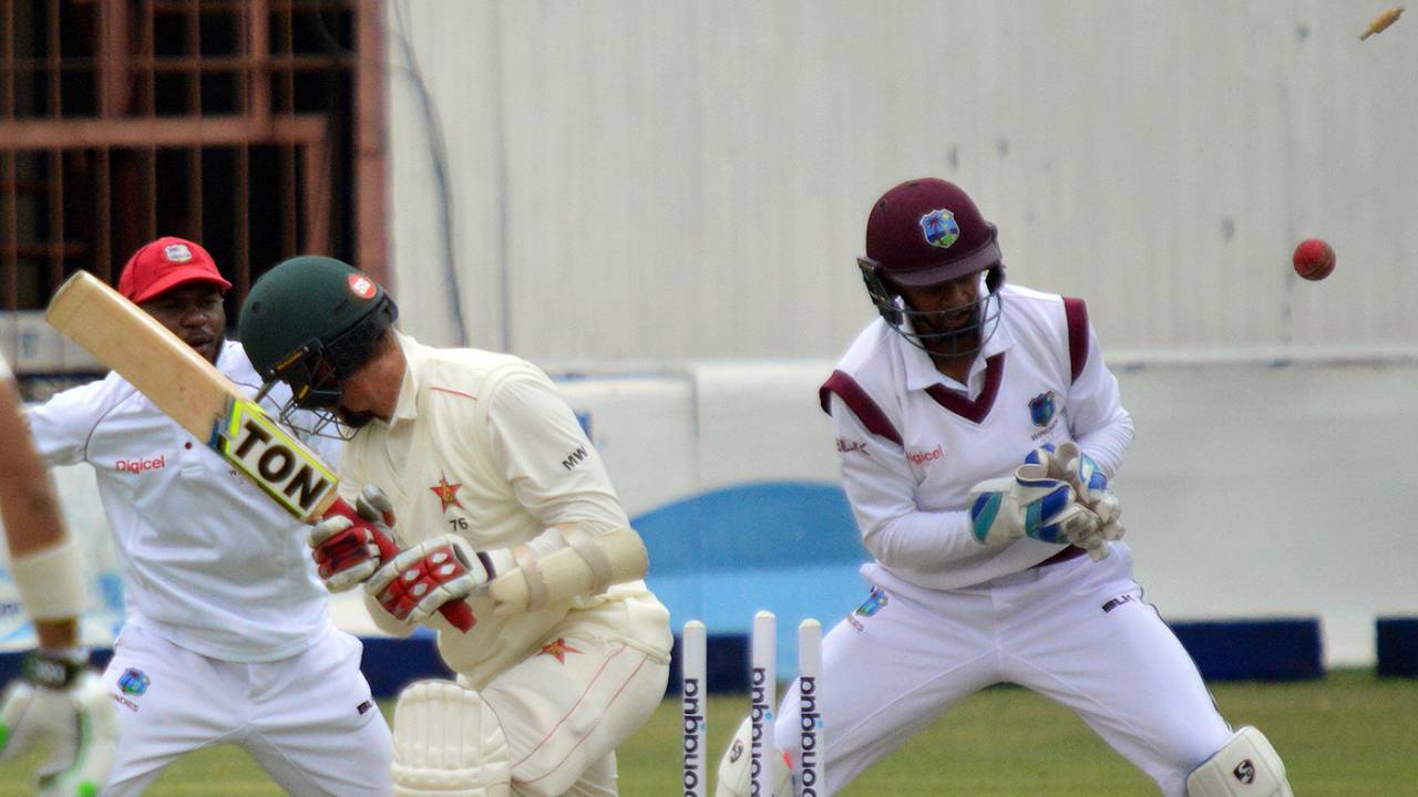 Malcolm Waller was bowled for a duck on, Zimbabwe v West Indies, 2nd Test, Bulawayo, 2nd day, October 30, 2017