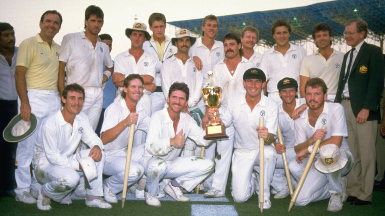 The Australian squad with the World Cup trophy, Australia v England, World Cup final, Calcutta, November 8, 1987