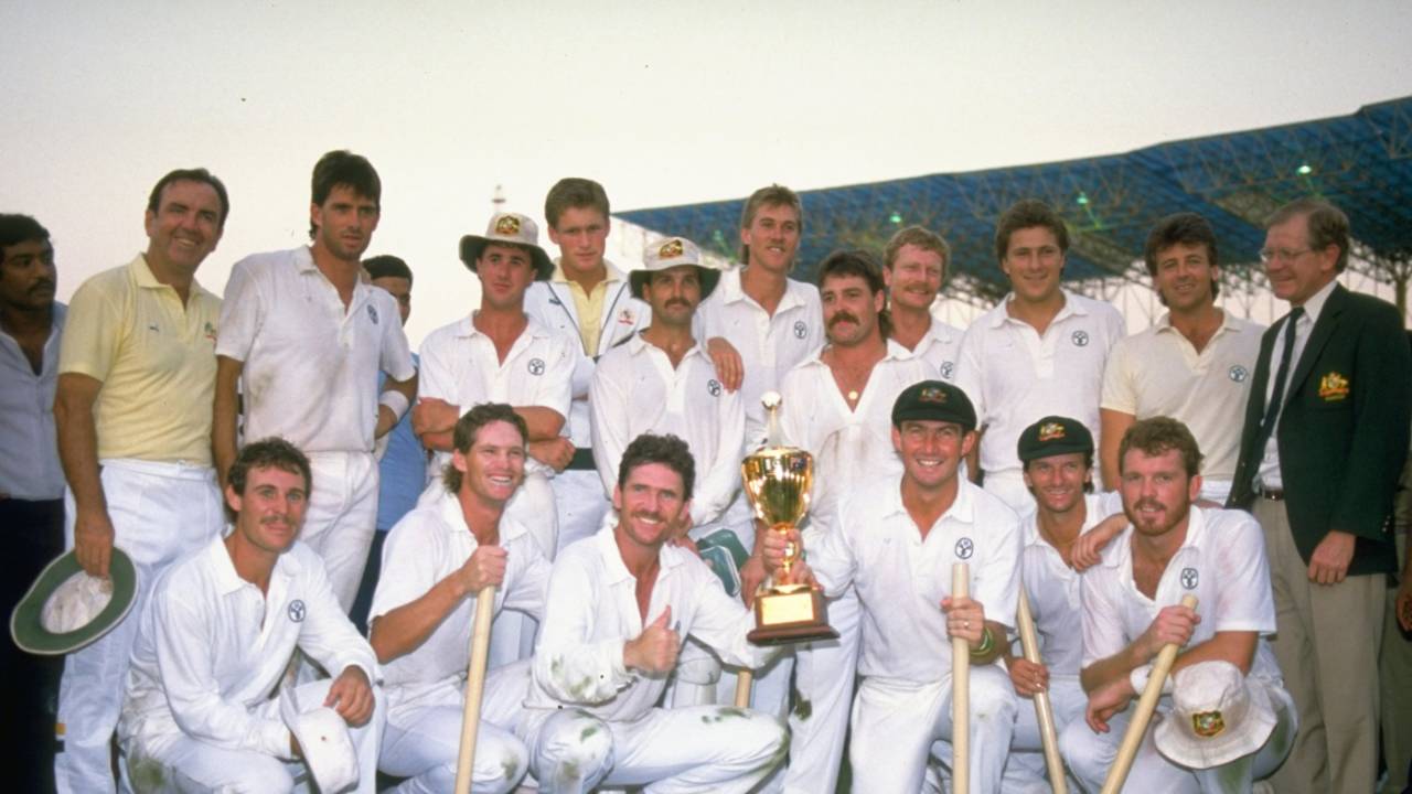 The Australian squad with the World Cup trophy, Australia v England, World Cup final, Calcutta, November 8, 1987