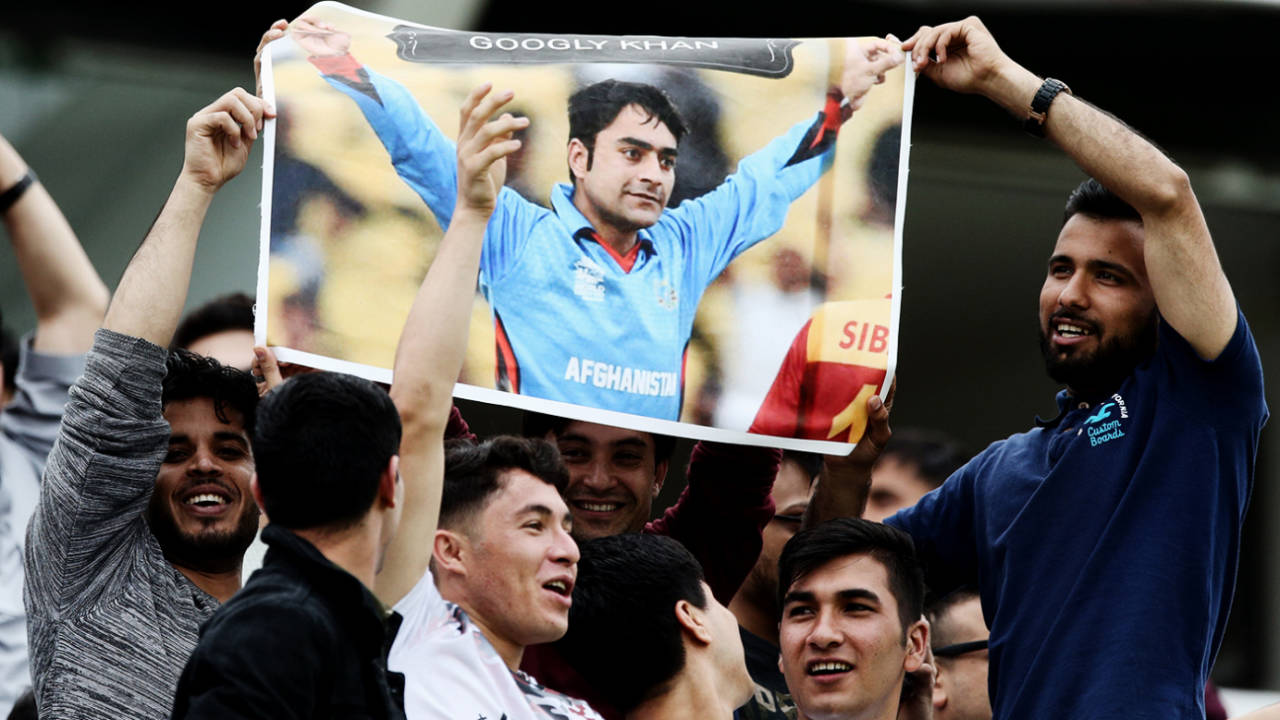 Fans hold up a poster of Rashid Khan, MCC v Afghanistan, Lord's, July 11, 2017