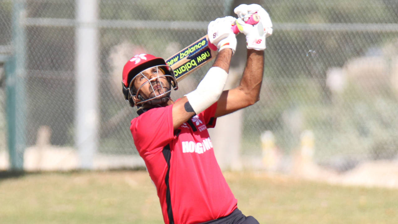 Tanwir Afsal skies a shot over cover, Hong Kong v Papua New Guinea, 1st ODI, 2015-17 WCL Championship, Dubai, December 6, 2017