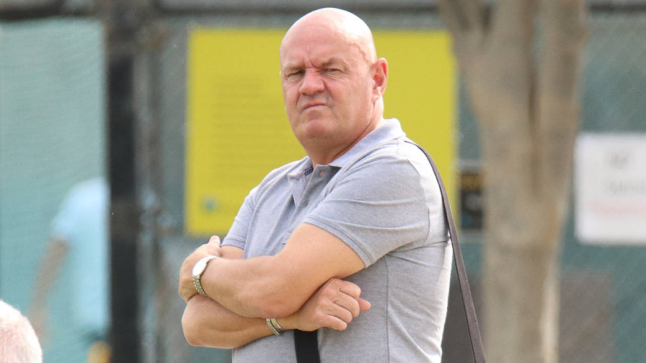 Cricket PNG chief executive Greg Campbell looks on anxiously as his team concedes a big total, Hong Kong v Papua New Guinea, 2nd ODI, 2015-17 WCL Championship, Dubai, December 8, 2017