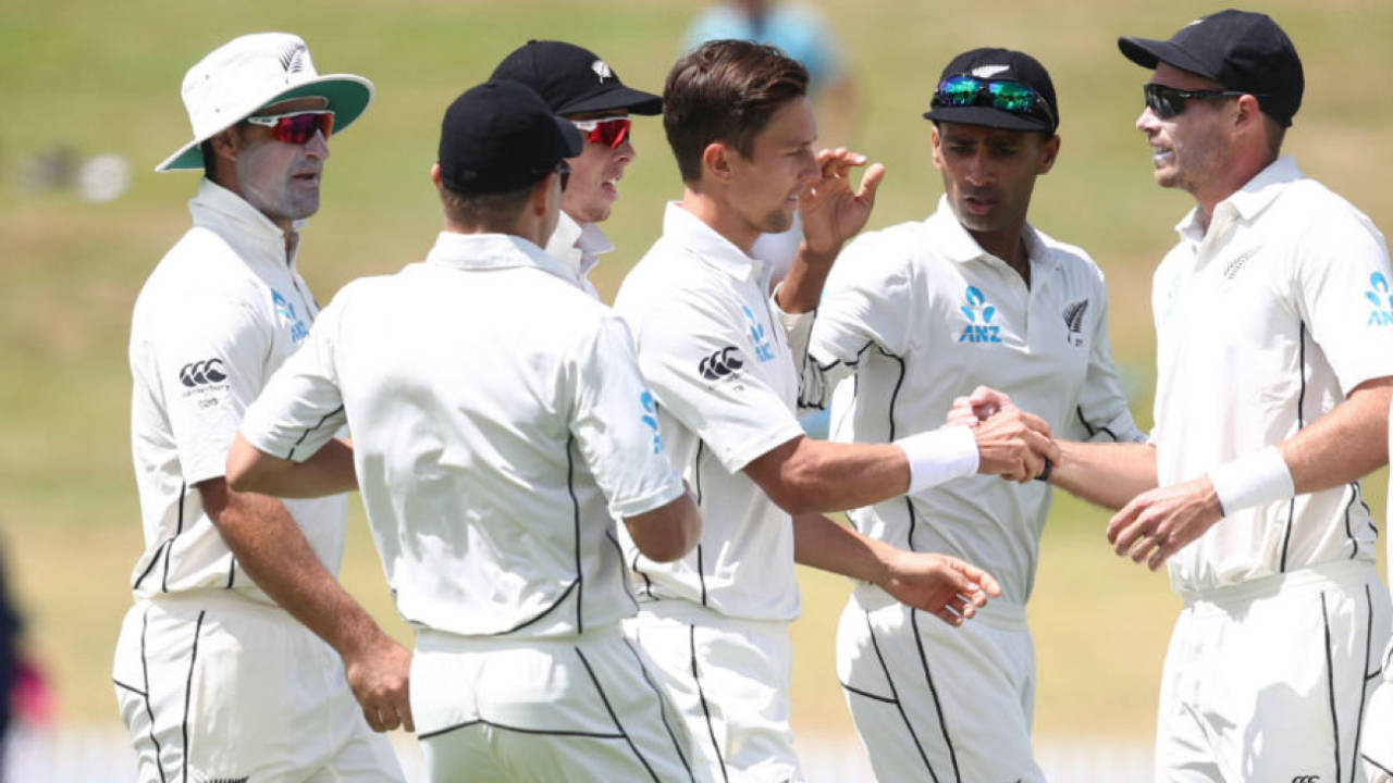 Trent Boult celebrates his 200th Test wicket, New Zealand v West Indies, 2nd Test, Hamilton, 4th day, December 12, 2017