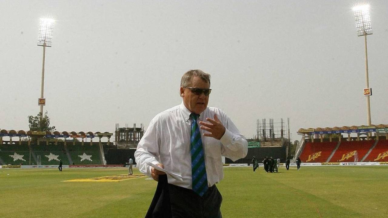Match referee Mike Procter walks off the field after the toss, Sri Lanka v UAE, Asia Cup, Lahore, June 26, 2008