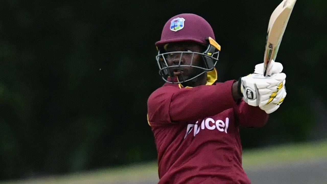 Nikita Miller slashes one through the off side, New Zealand v West Indies, 3rd ODI, Christchurch, December 26, 2017