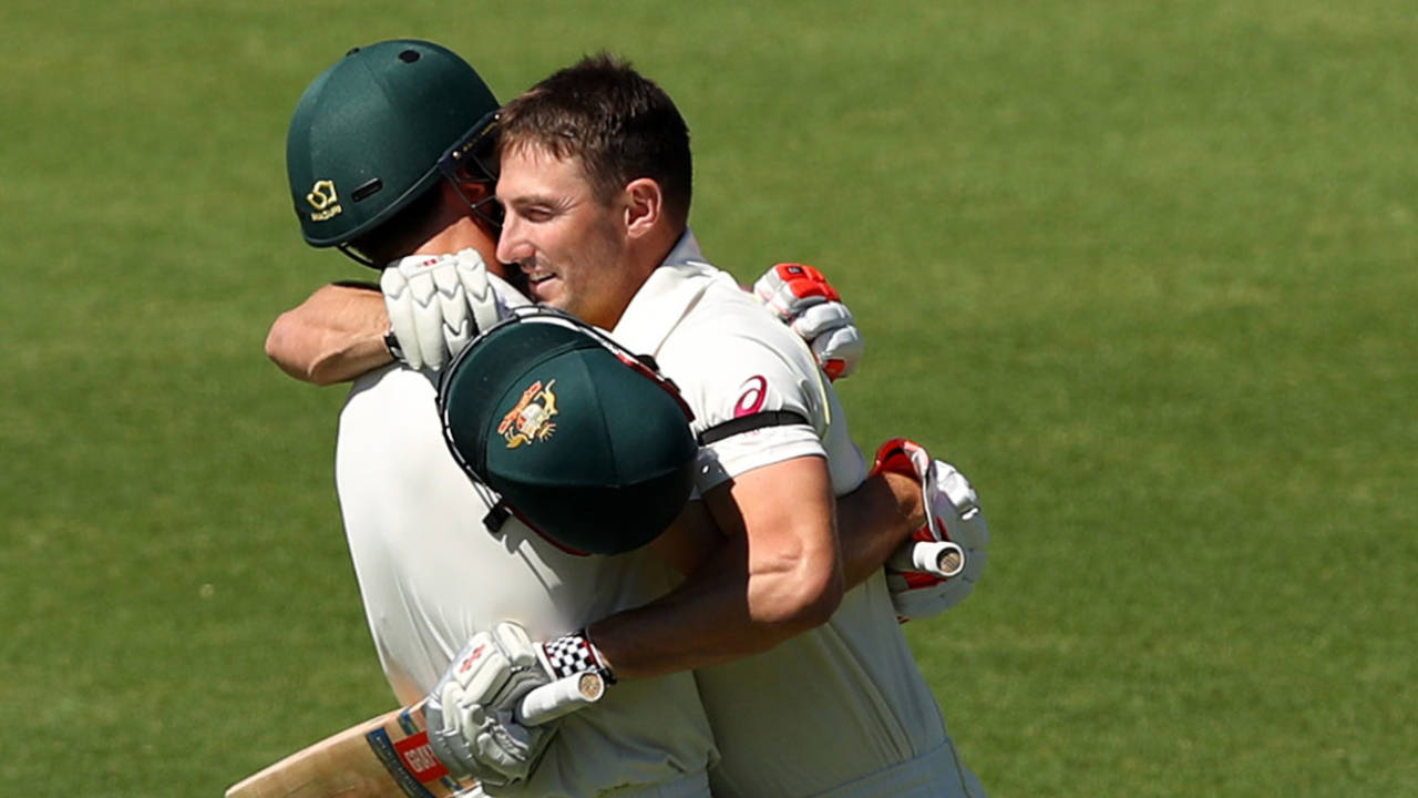 Shaun Marsh embraces his brother on reaching three figures, Australia v England, 5th Test, Sydney, 4th day, January 7, 2018