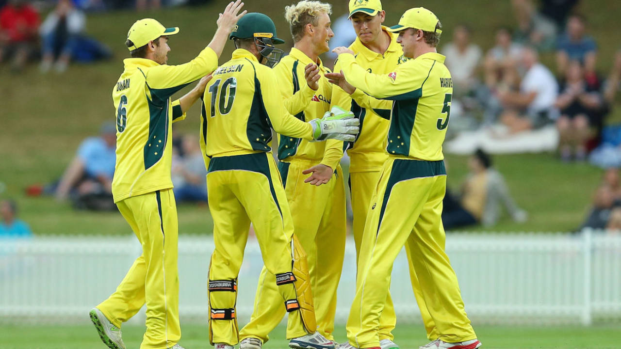 Daniel Fallins celebrates a breakthrough, Cricket Australia XI v England, Tour match, Sydney, January 11, 2017